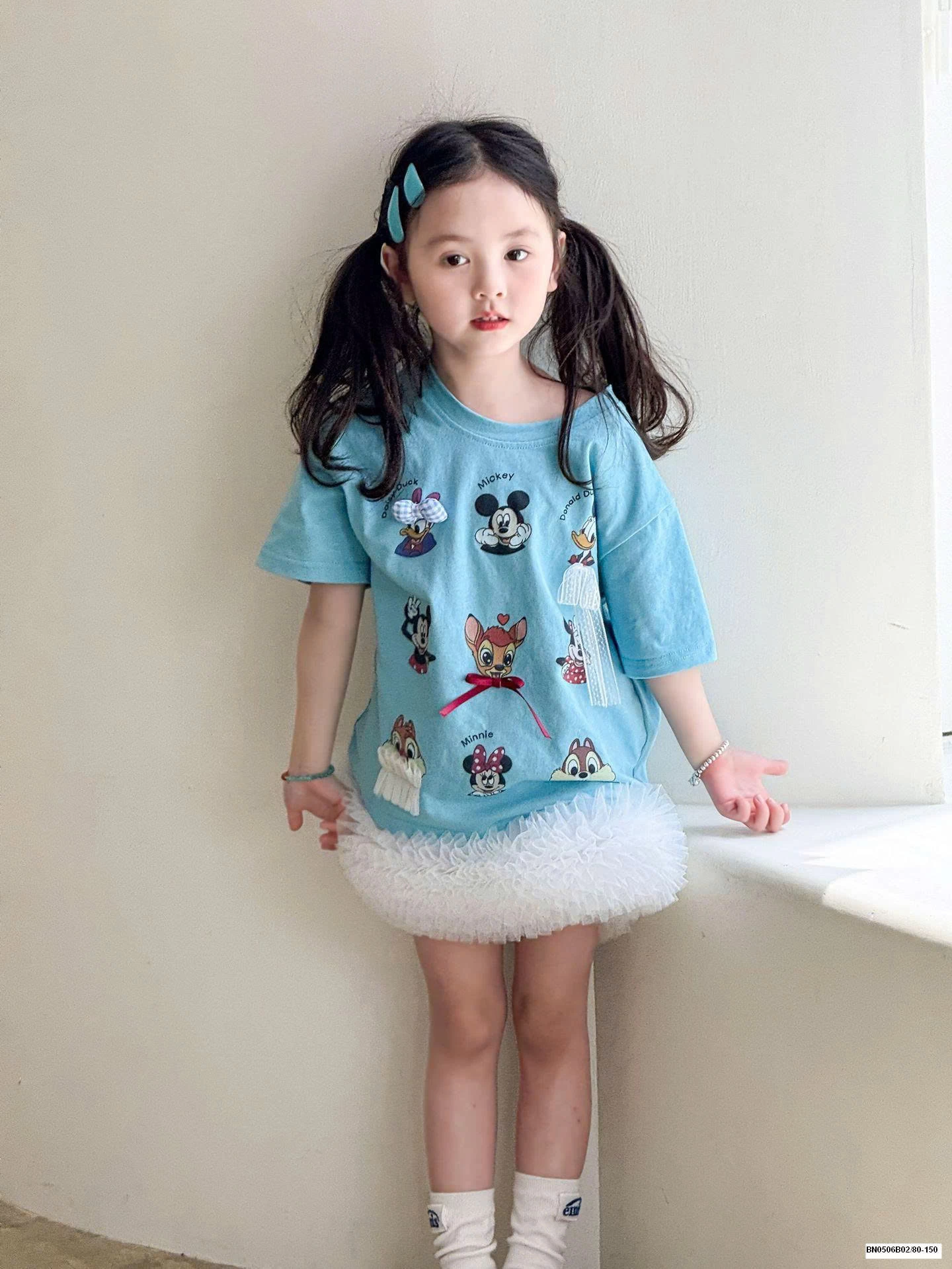 SET ÁO THUN XANH HOẠT HÌNH MIX CV TRẮNG