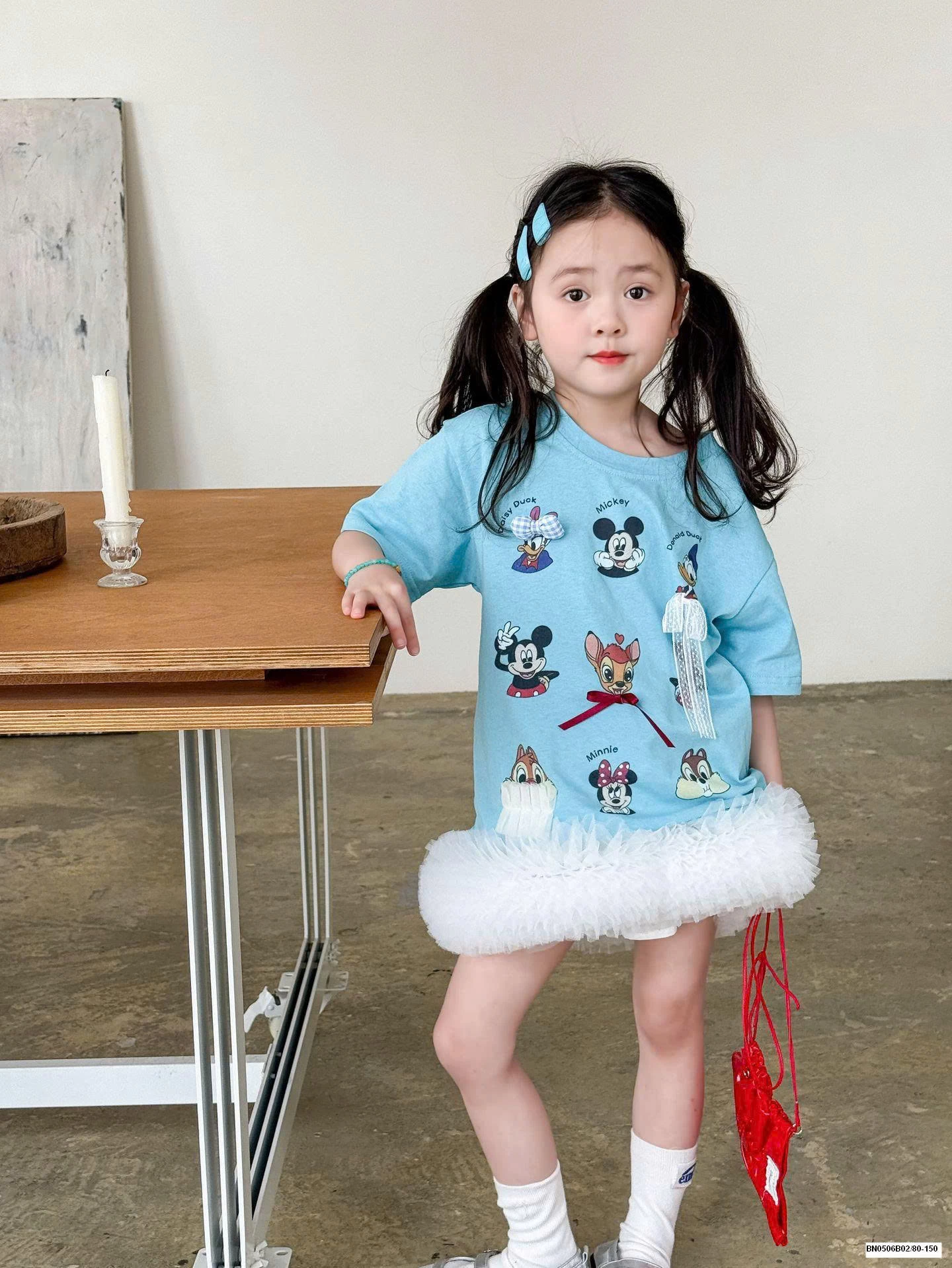 SET ÁO THUN XANH HOẠT HÌNH MIX CV TRẮNG