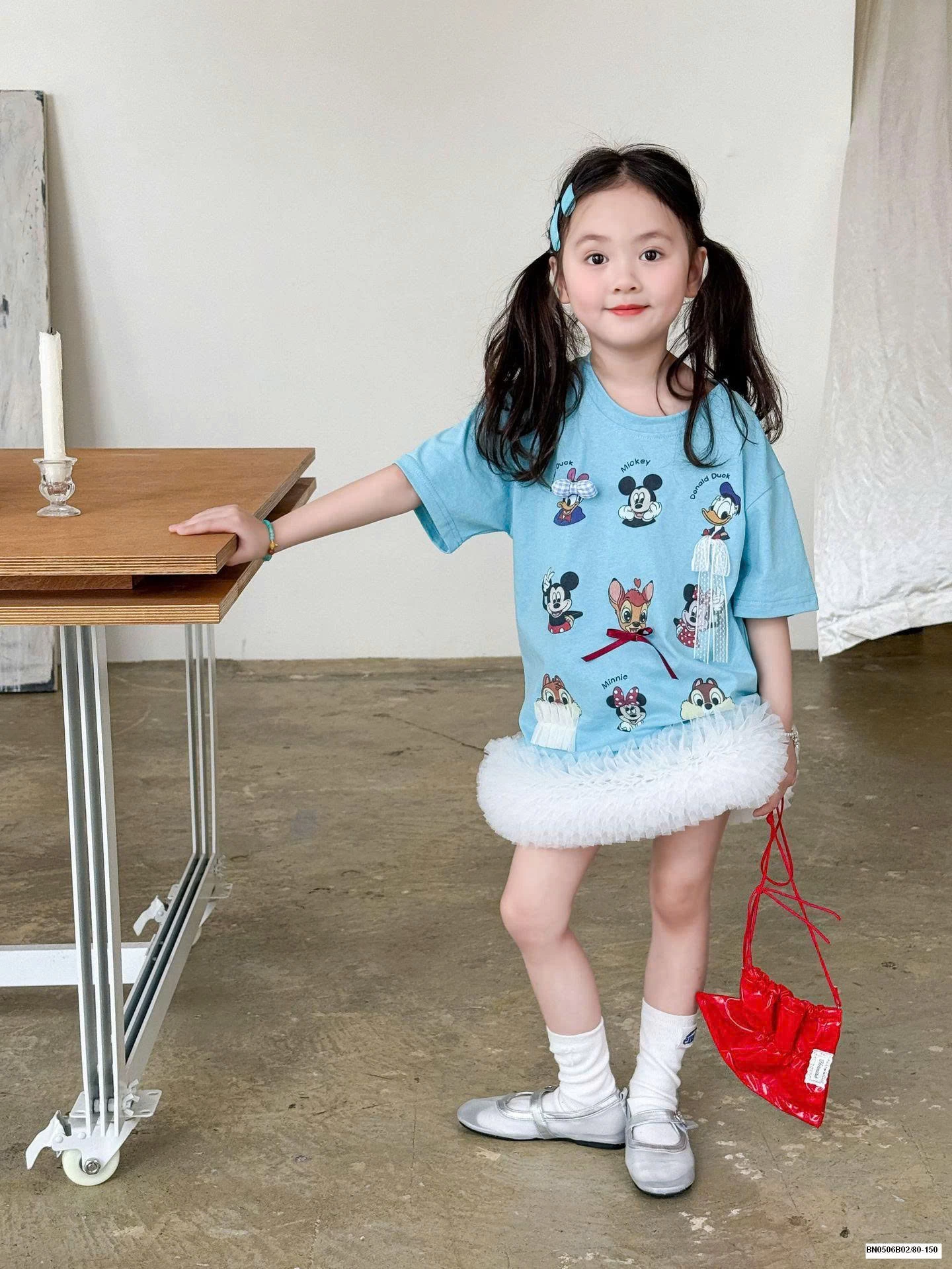 SET ÁO THUN XANH HOẠT HÌNH MIX CV TRẮNG