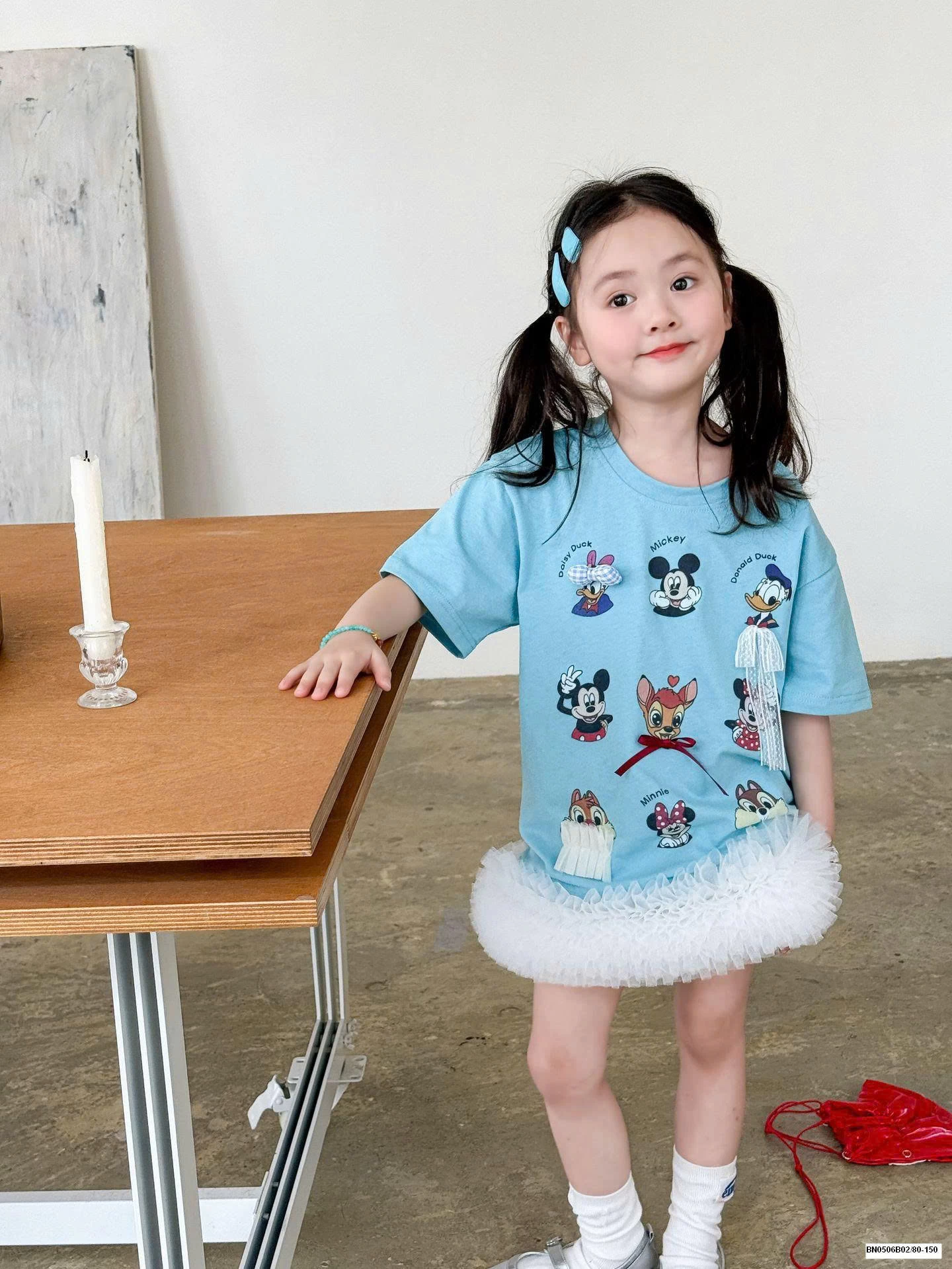 SET ÁO THUN XANH HOẠT HÌNH MIX CV TRẮNG