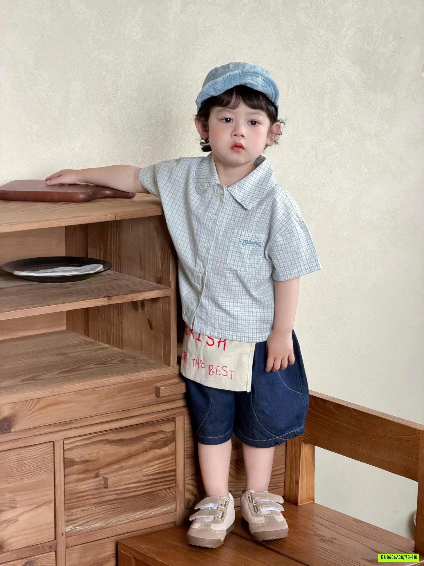 SƠ MI CARO MIX SHORT JEANS BÍ