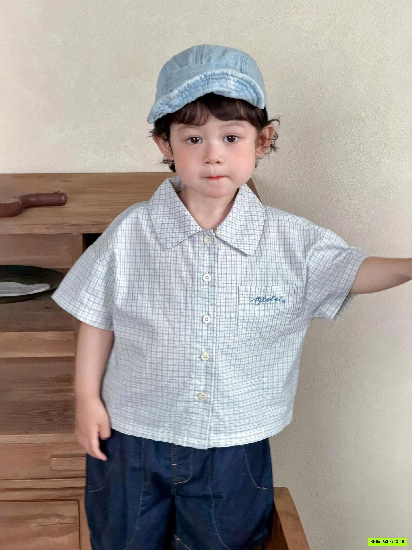 SƠ MI CARO MIX SHORT JEANS BÍ