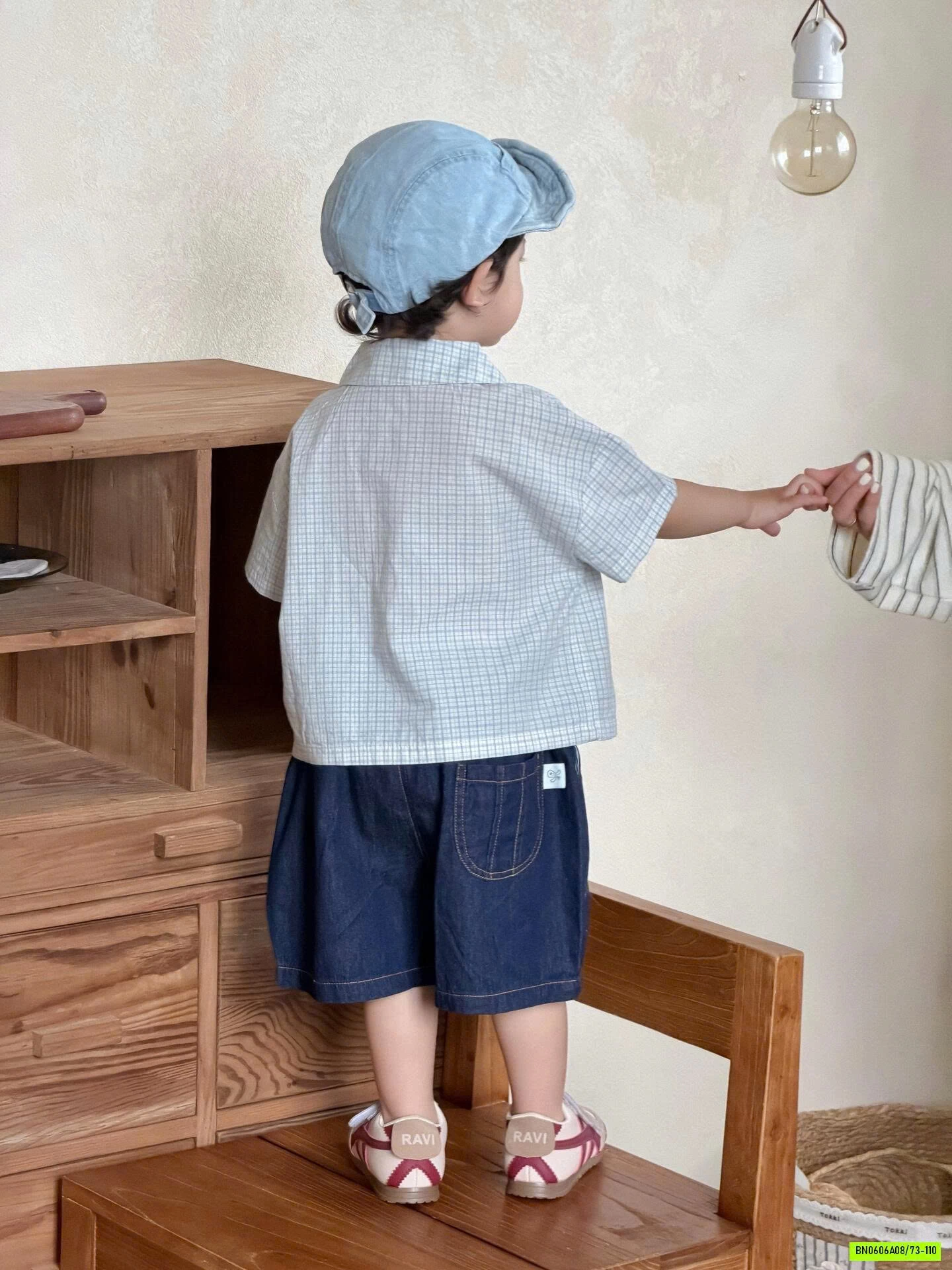 SƠ MI CARO MIX SHORT JEANS BÍ