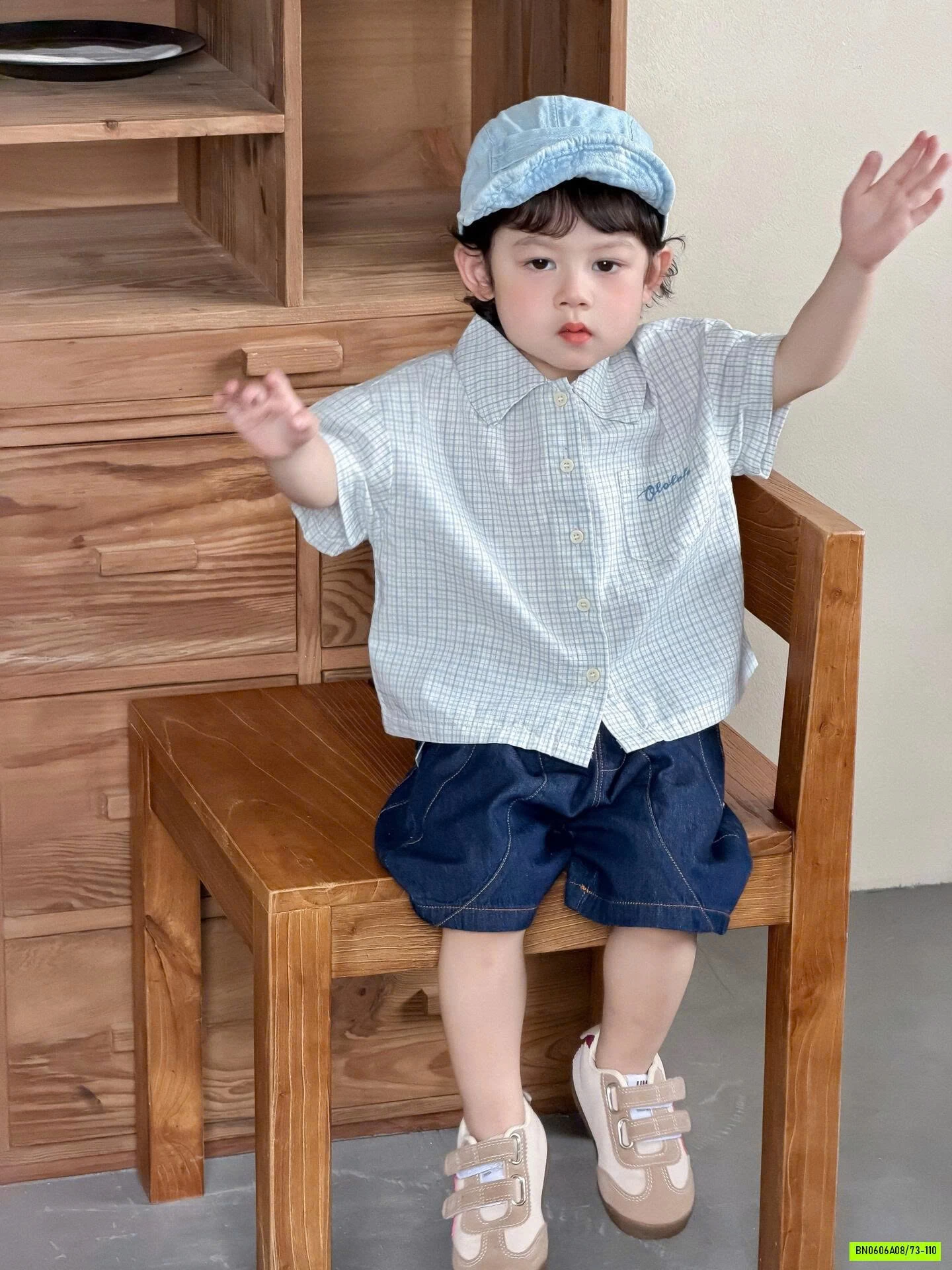 SƠ MI CARO MIX SHORT JEANS BÍ