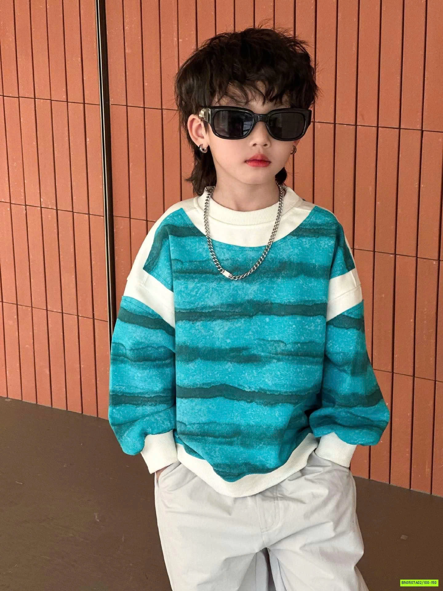 ÁO NỈ KẺ XANH PHỐI MÀU