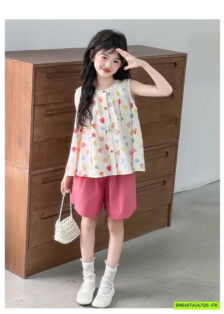 SÉT ÁO TRÁI TIM MIX SHORT HỒNG