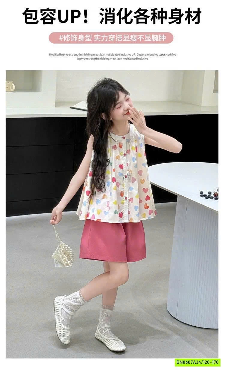 SÉT ÁO TRÁI TIM MIX SHORT HỒNG