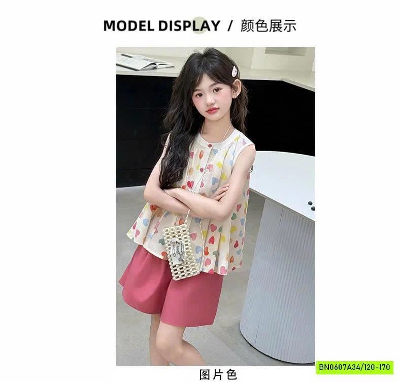 SÉT ÁO TRÁI TIM MIX SHORT HỒNG