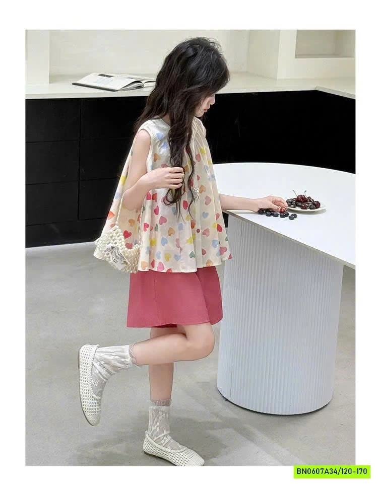 SÉT ÁO TRÁI TIM MIX SHORT HỒNG