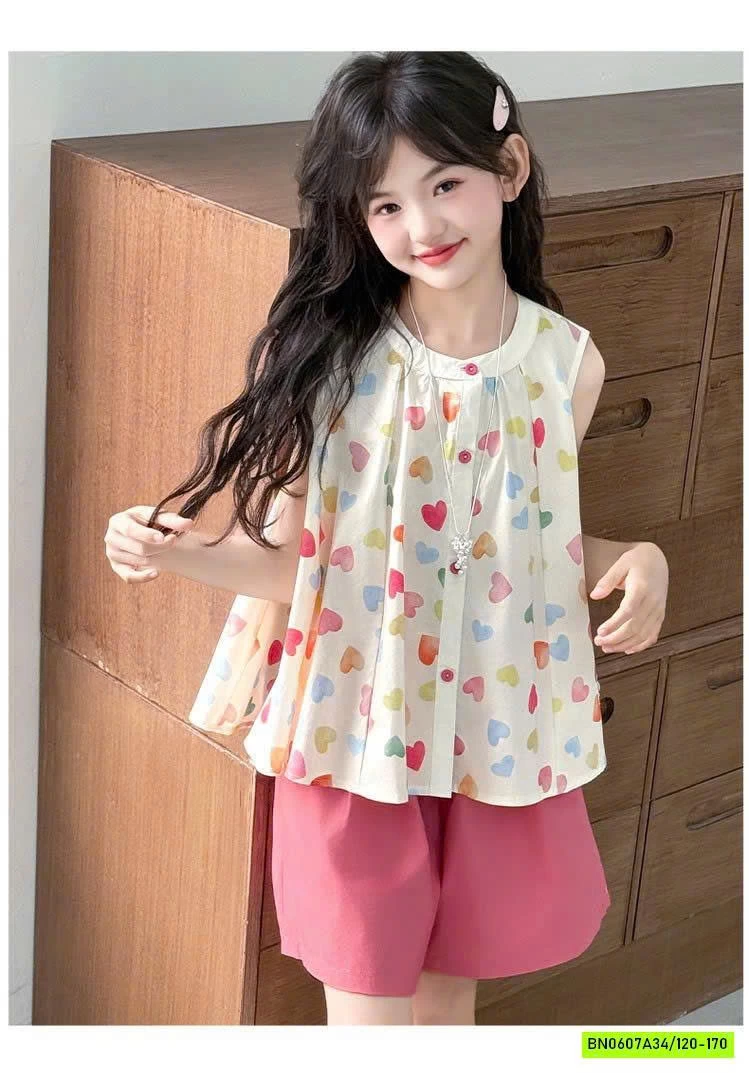 SÉT ÁO TRÁI TIM MIX SHORT HỒNG