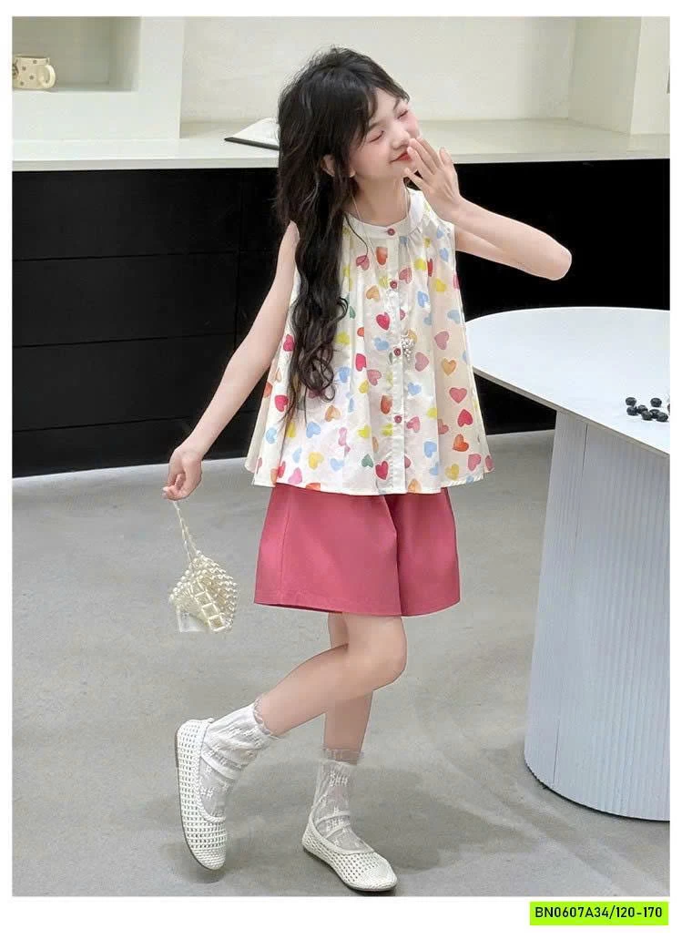 SÉT ÁO TRÁI TIM MIX SHORT HỒNG