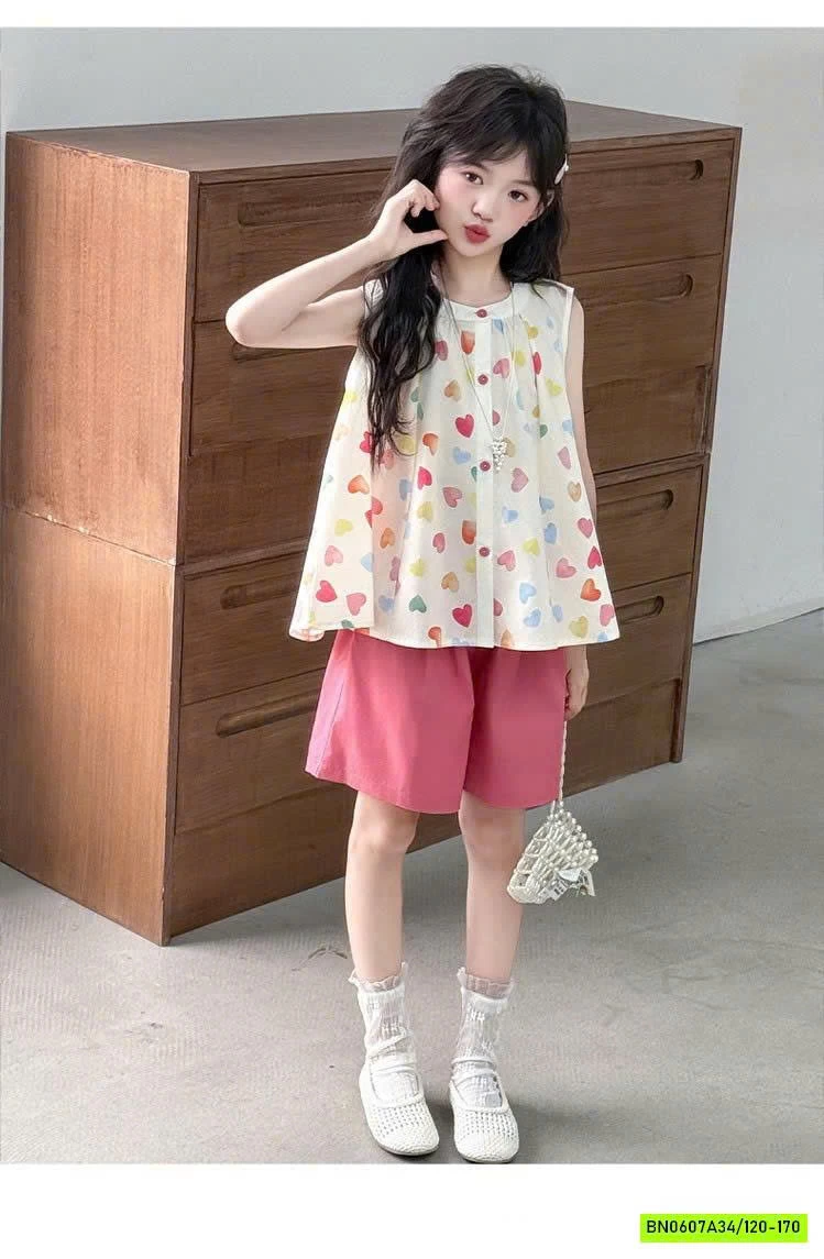 SÉT ÁO TRÁI TIM MIX SHORT HỒNG