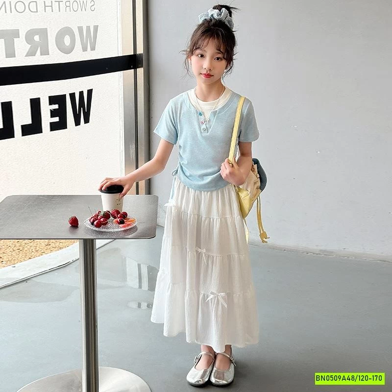 ÁO THUN RÚT EO MIX CV TRẮNG DÁNG DÀI