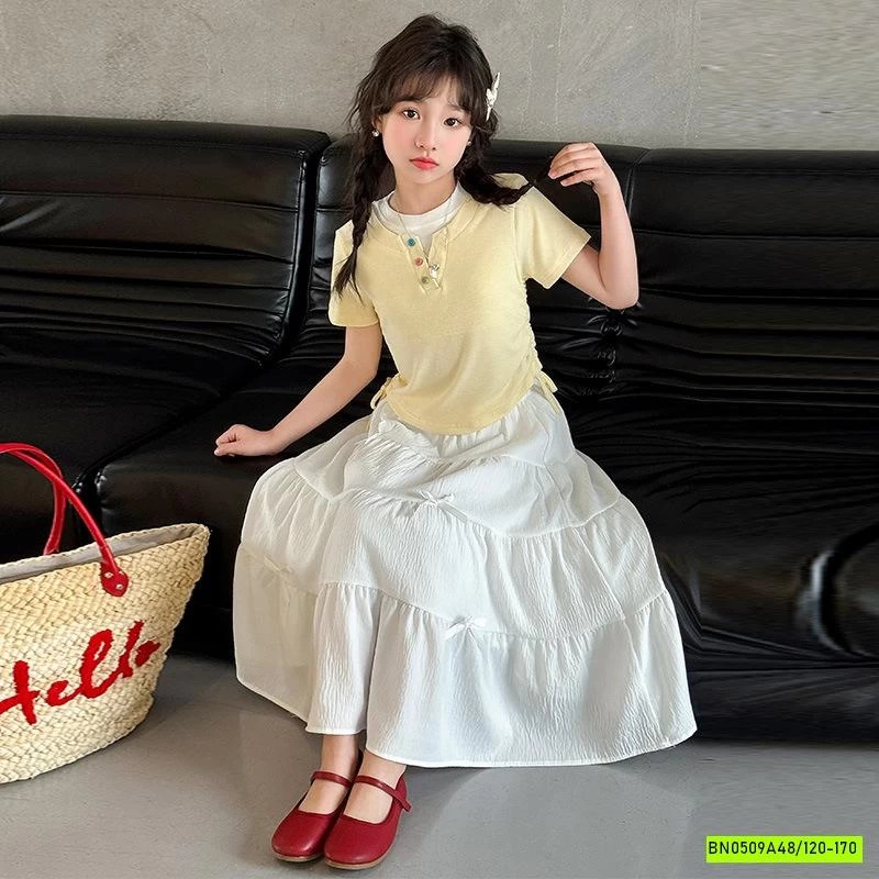 ÁO THUN RÚT EO MIX CV TRẮNG DÁNG DÀI