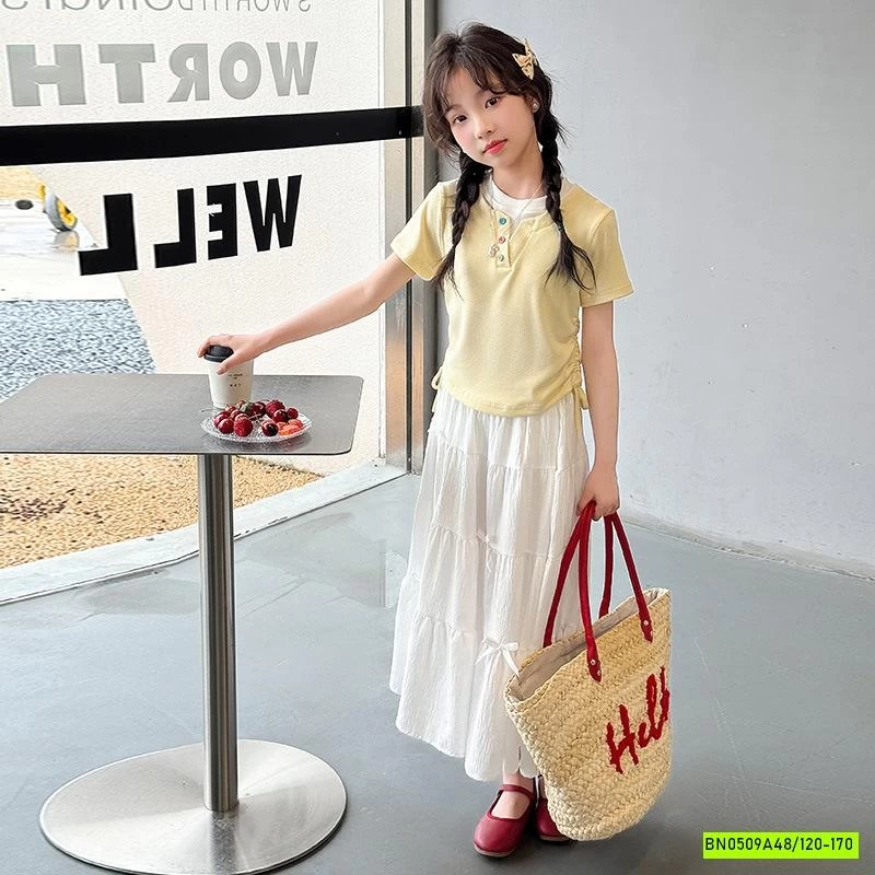 ÁO THUN RÚT EO MIX CV TRẮNG DÁNG DÀI