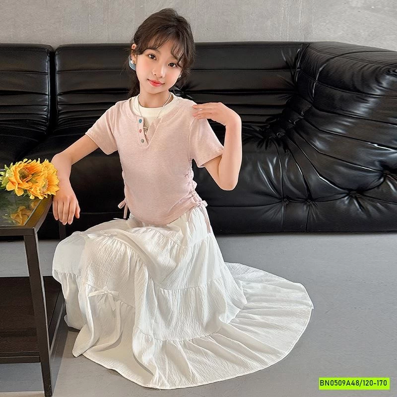 ÁO THUN RÚT EO MIX CV TRẮNG DÁNG DÀI