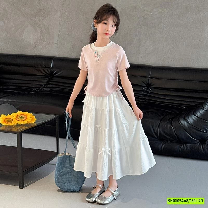 ÁO THUN RÚT EO MIX CV TRẮNG DÁNG DÀI