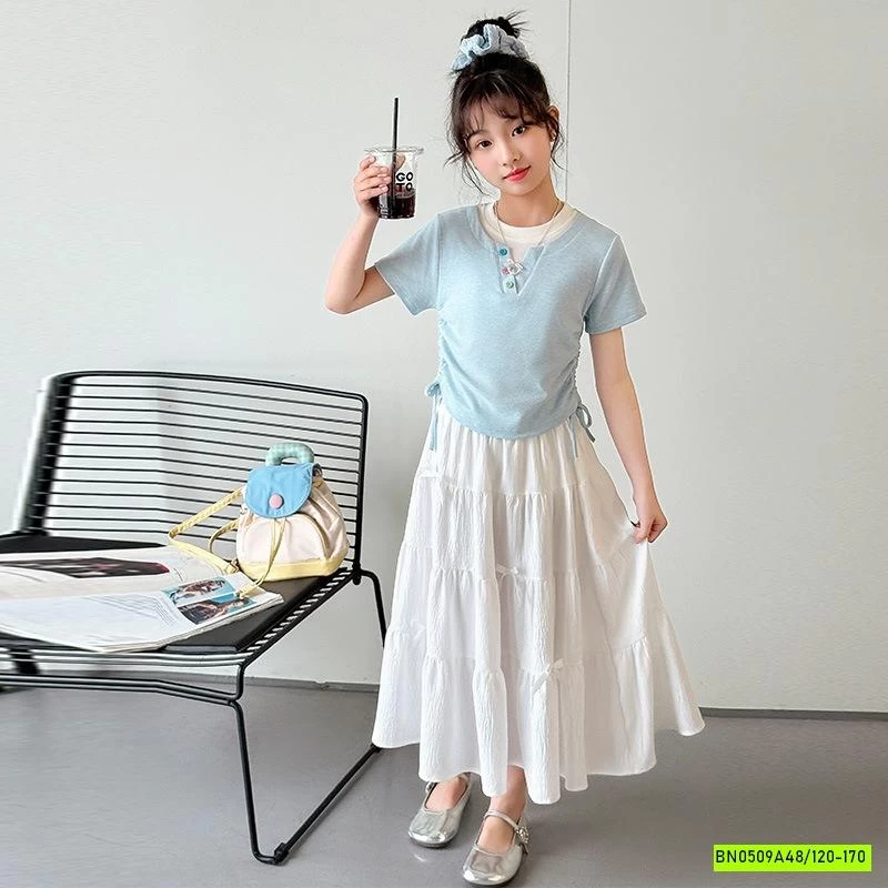 ÁO THUN RÚT EO MIX CV TRẮNG DÁNG DÀI