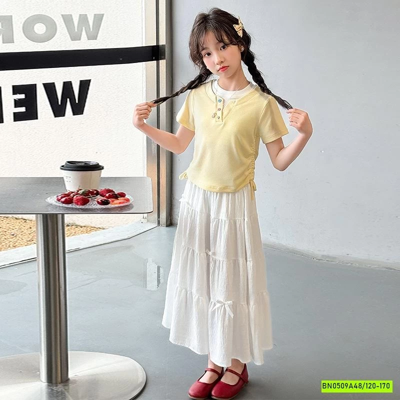 ÁO THUN RÚT EO MIX CV TRẮNG DÁNG DÀI