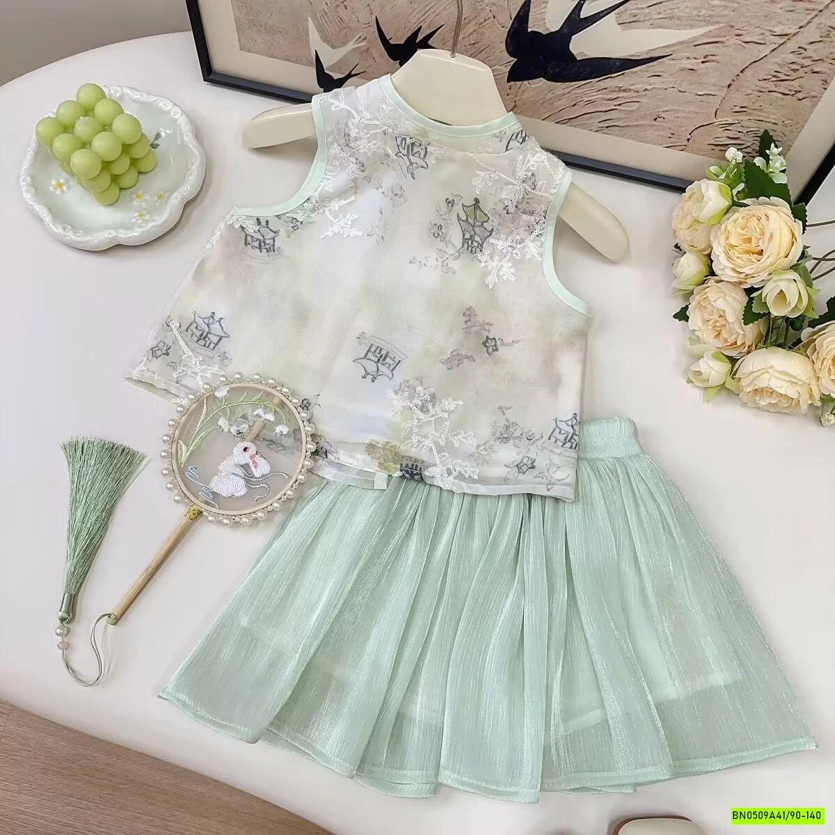 VÁY SƯỜN XÁM XANH 2 CHI TIẾT