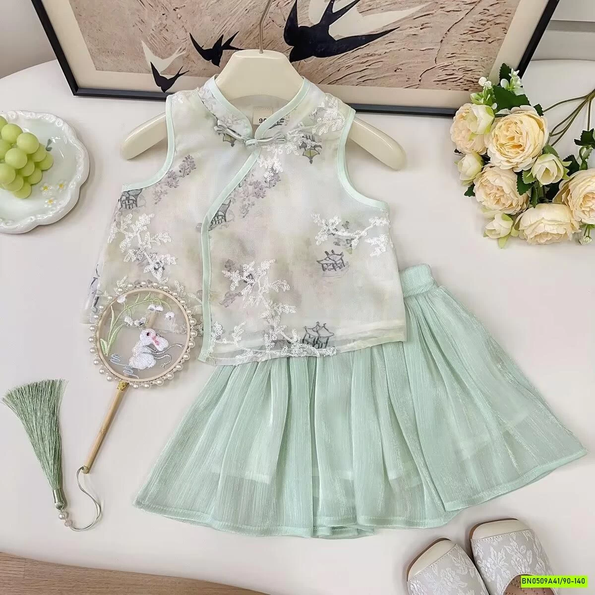 VÁY SƯỜN XÁM XANH 2 CHI TIẾT