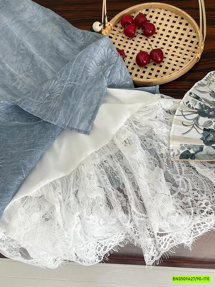 VÁY SƯỜN XÁM ĐŨI XANH PHỐI REN 25E018 AMBB