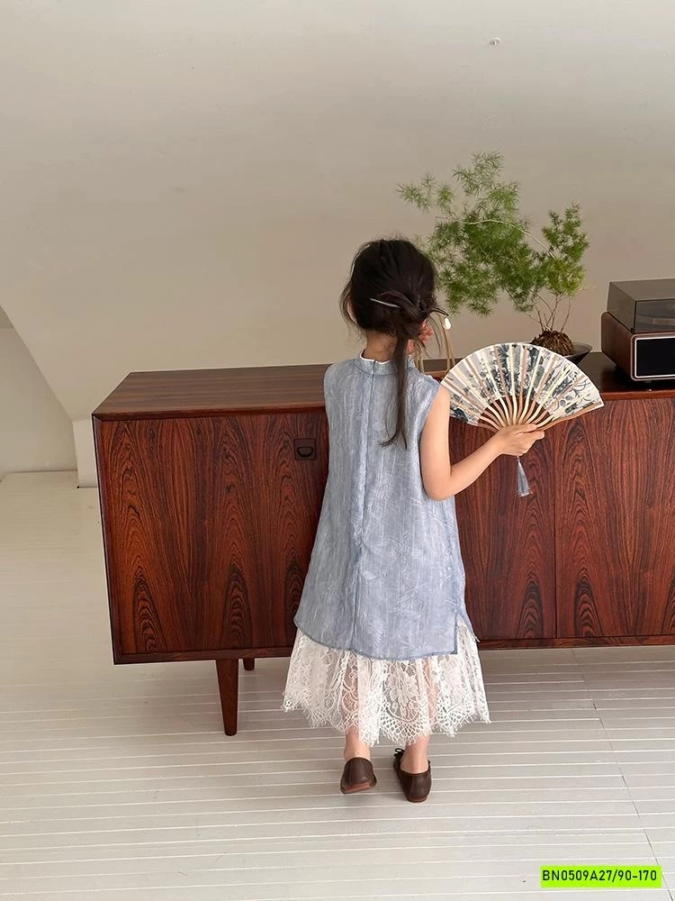 VÁY SƯỜN XÁM ĐŨI XANH PHỐI REN 25E018 AMBB