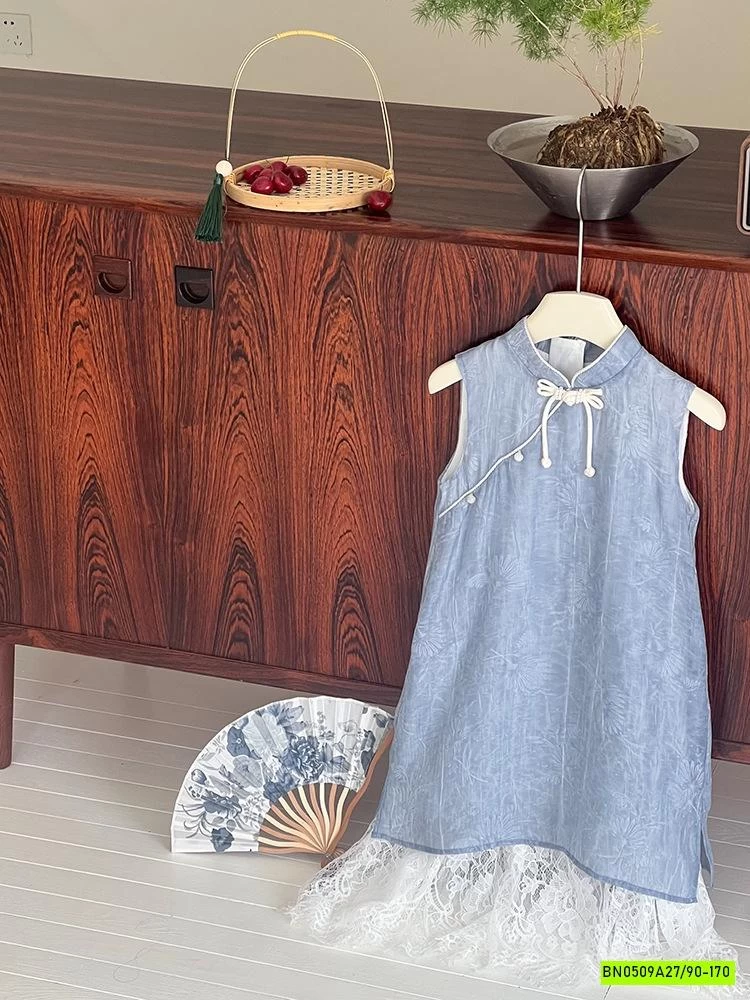 VÁY SƯỜN XÁM ĐŨI XANH PHỐI REN 25E018 AMBB