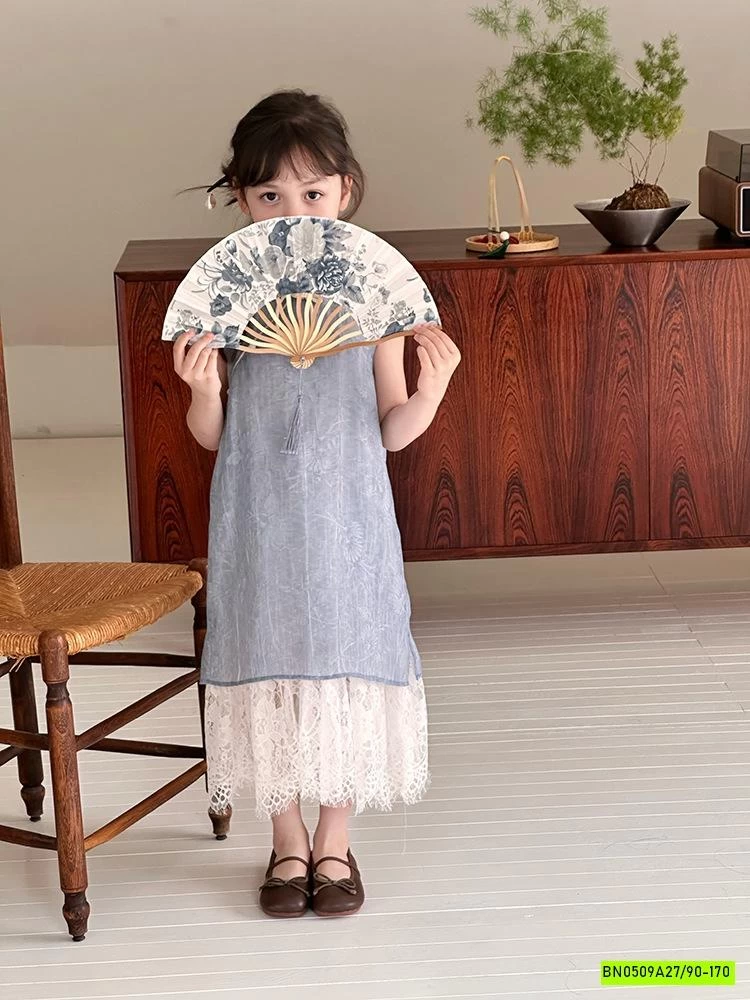 VÁY SƯỜN XÁM ĐŨI XANH PHỐI REN 25E018 AMBB