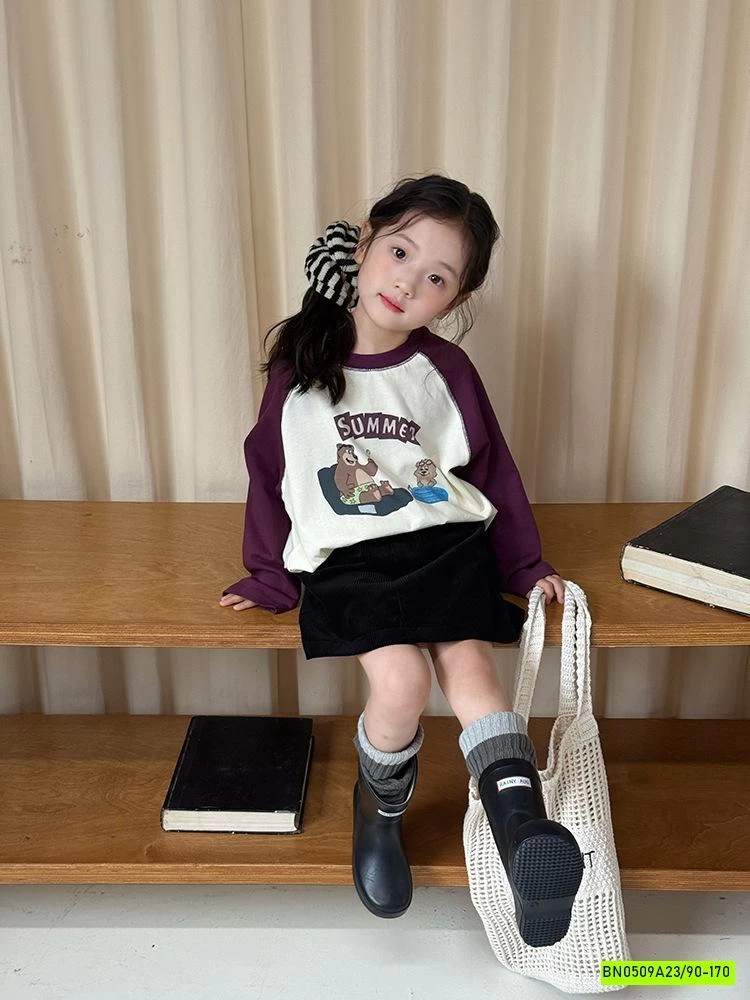 ÁO THUN 25F052 PHỐI MÀU TAY IN HÌNH AMBB