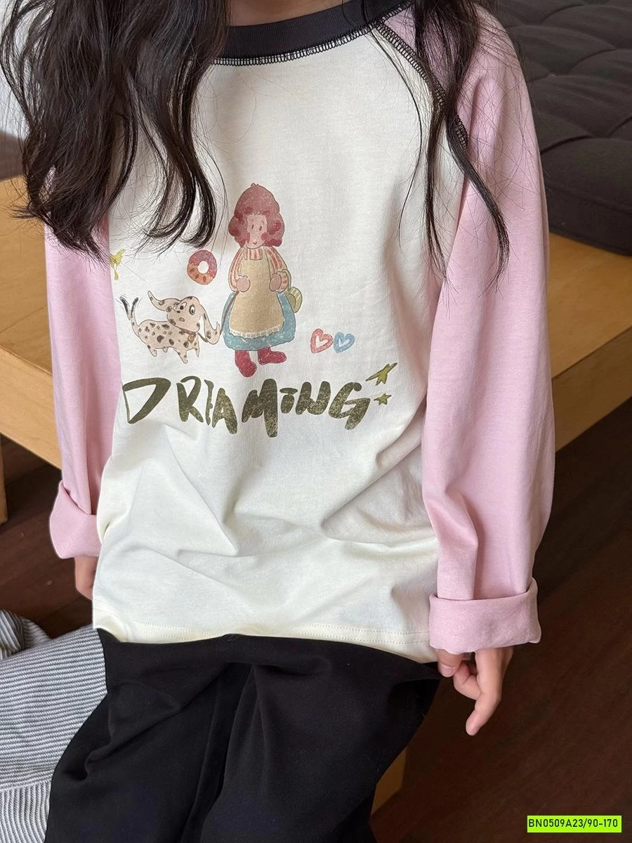 ÁO THUN 25F052 PHỐI MÀU TAY IN HÌNH AMBB