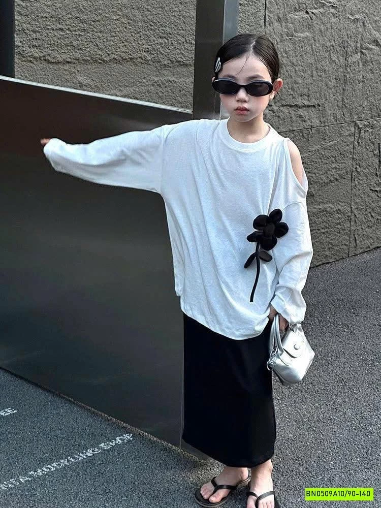 ÁO THUN KHOÉT VAI MIX CV ĐEN