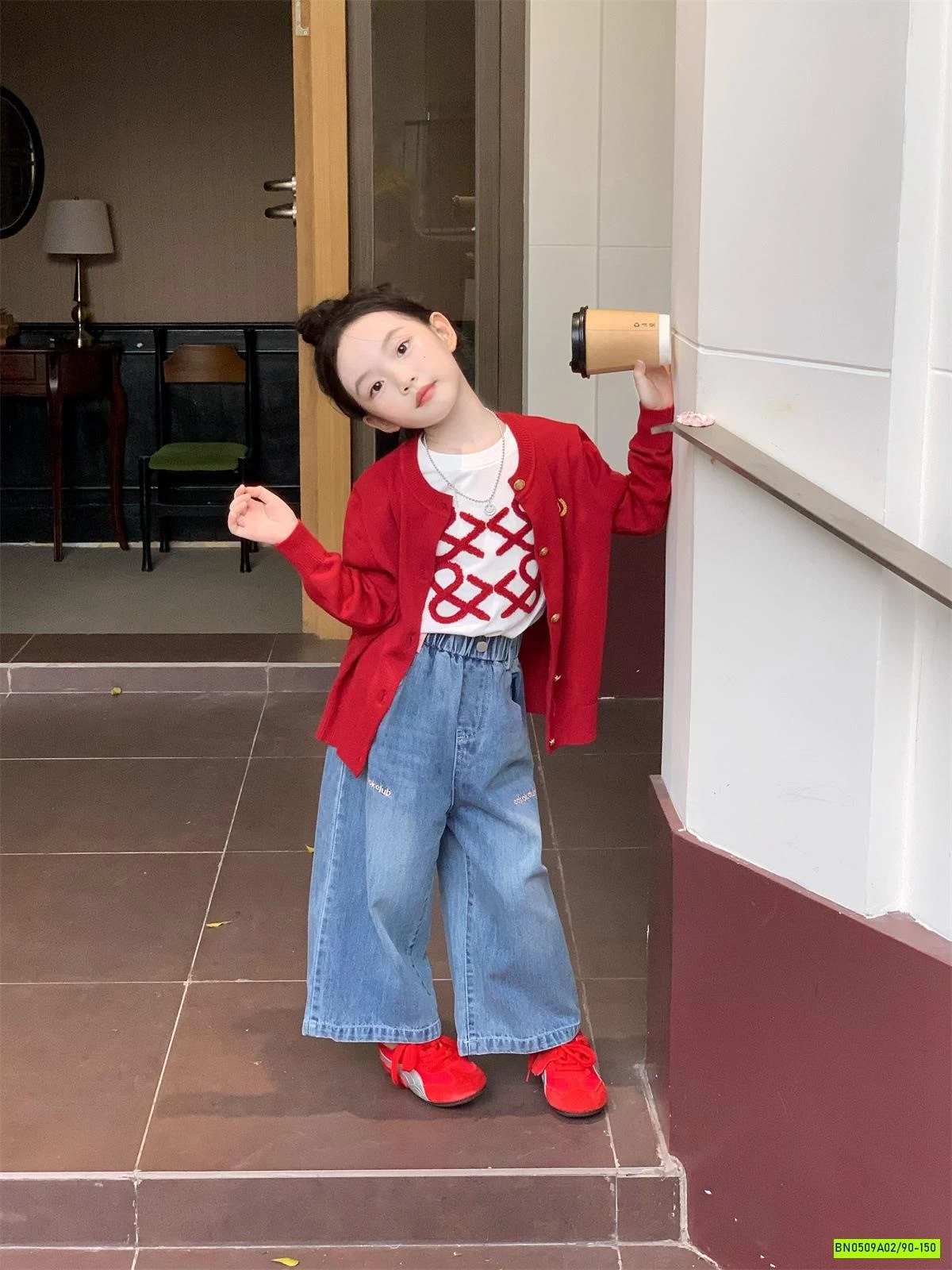 SÉT CARDIGAN ĐỎ MIX JEAN SUÔNG