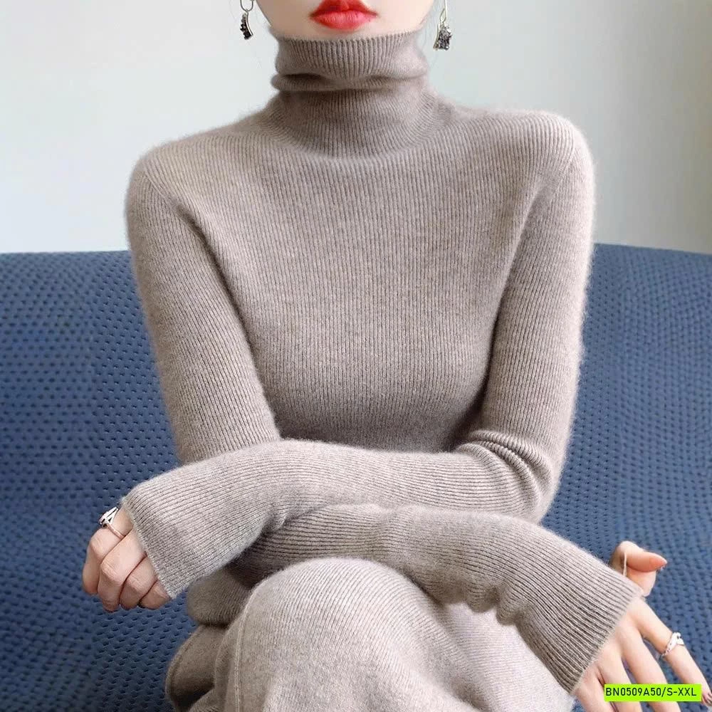 ÁO LEN LÔNG CỪU CASHME CỔ LỌ TRƠN MÀU