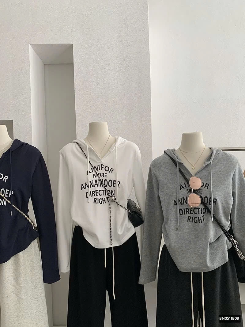 ÁO THU ĐÔNG MỎNG IN CHỮ LIỀN MŨ