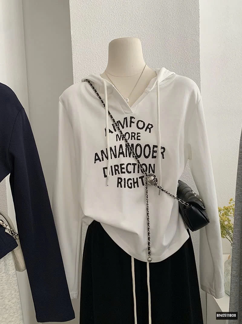 ÁO THU ĐÔNG MỎNG IN CHỮ LIỀN MŨ