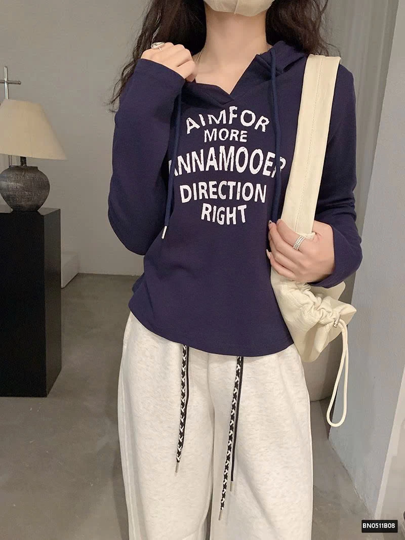 ÁO THU ĐÔNG MỎNG IN CHỮ LIỀN MŨ