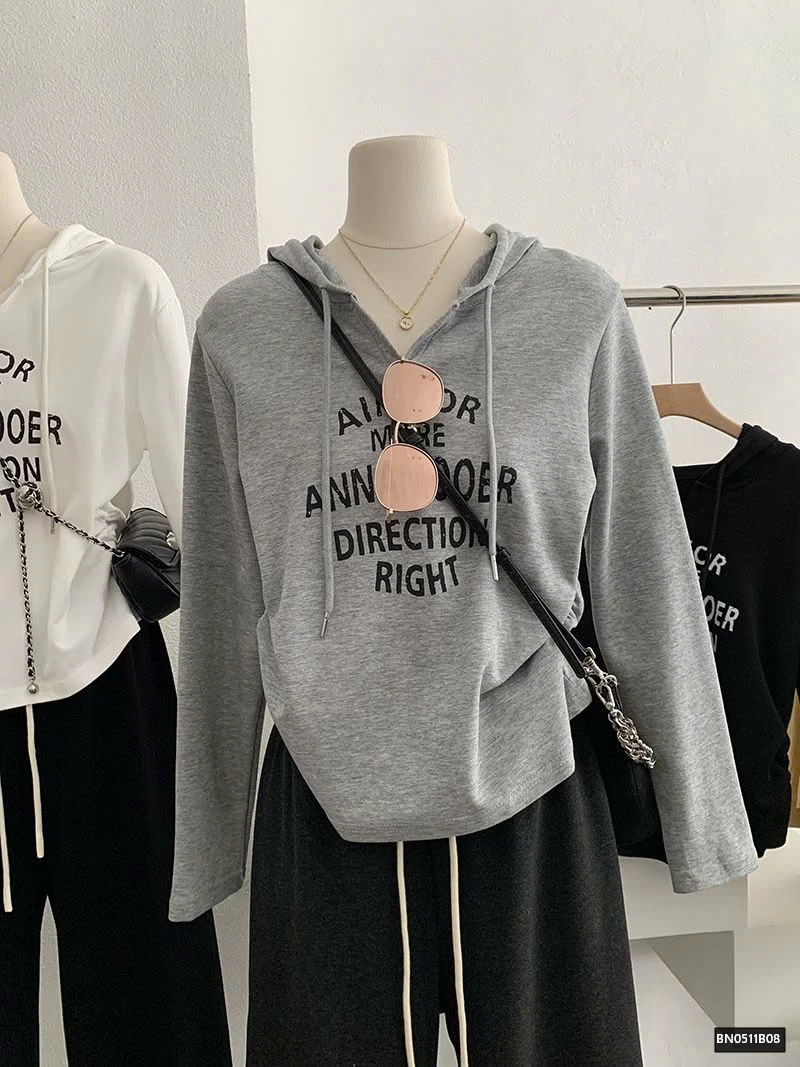 ÁO THU ĐÔNG MỎNG IN CHỮ LIỀN MŨ