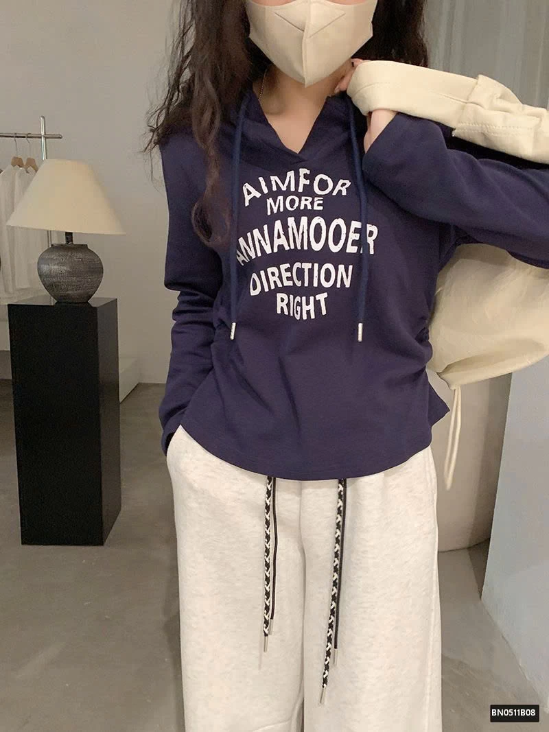 ÁO THU ĐÔNG MỎNG IN CHỮ LIỀN MŨ