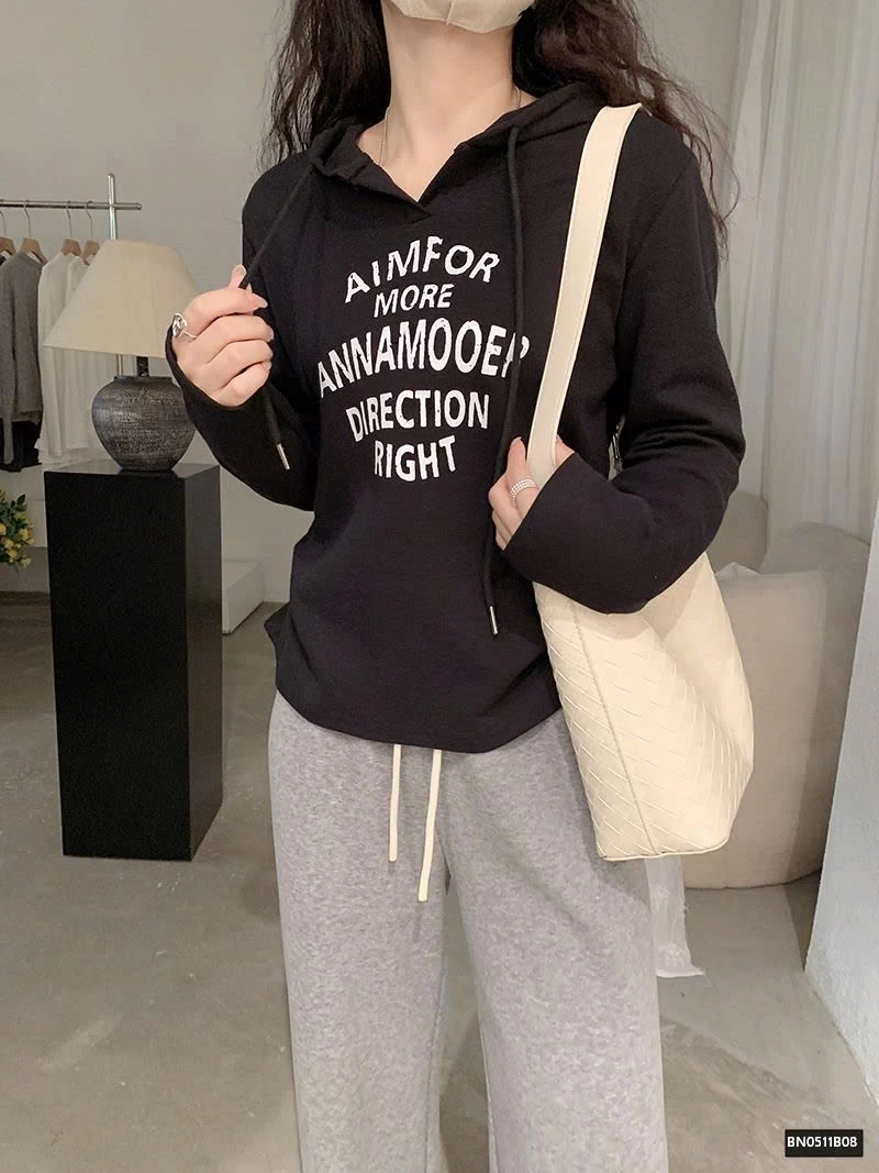 ÁO THU ĐÔNG MỎNG IN CHỮ LIỀN MŨ