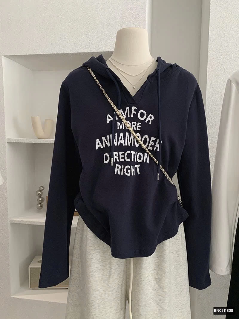 ÁO THU ĐÔNG MỎNG IN CHỮ LIỀN MŨ