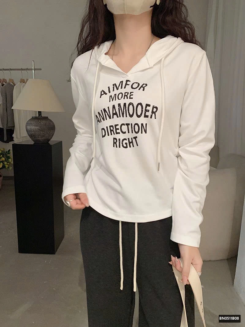 ÁO THU ĐÔNG MỎNG IN CHỮ LIỀN MŨ