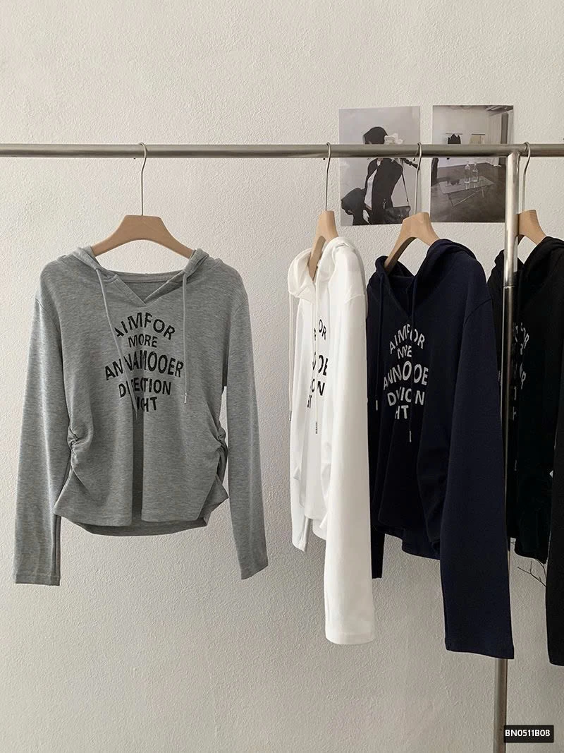 ÁO THU ĐÔNG MỎNG IN CHỮ LIỀN MŨ