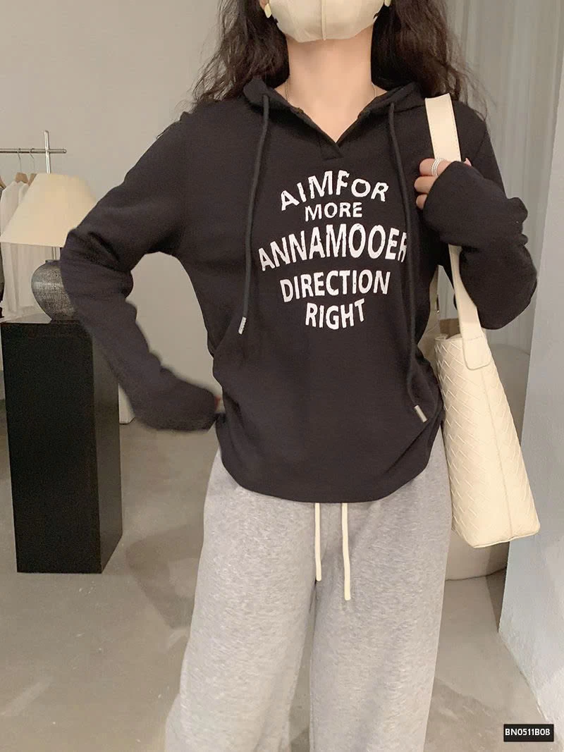 ÁO THU ĐÔNG MỎNG IN CHỮ LIỀN MŨ