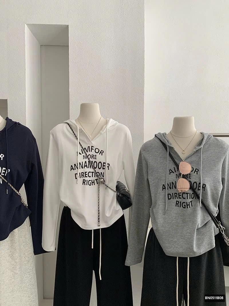 ÁO THU ĐÔNG MỎNG IN CHỮ LIỀN MŨ