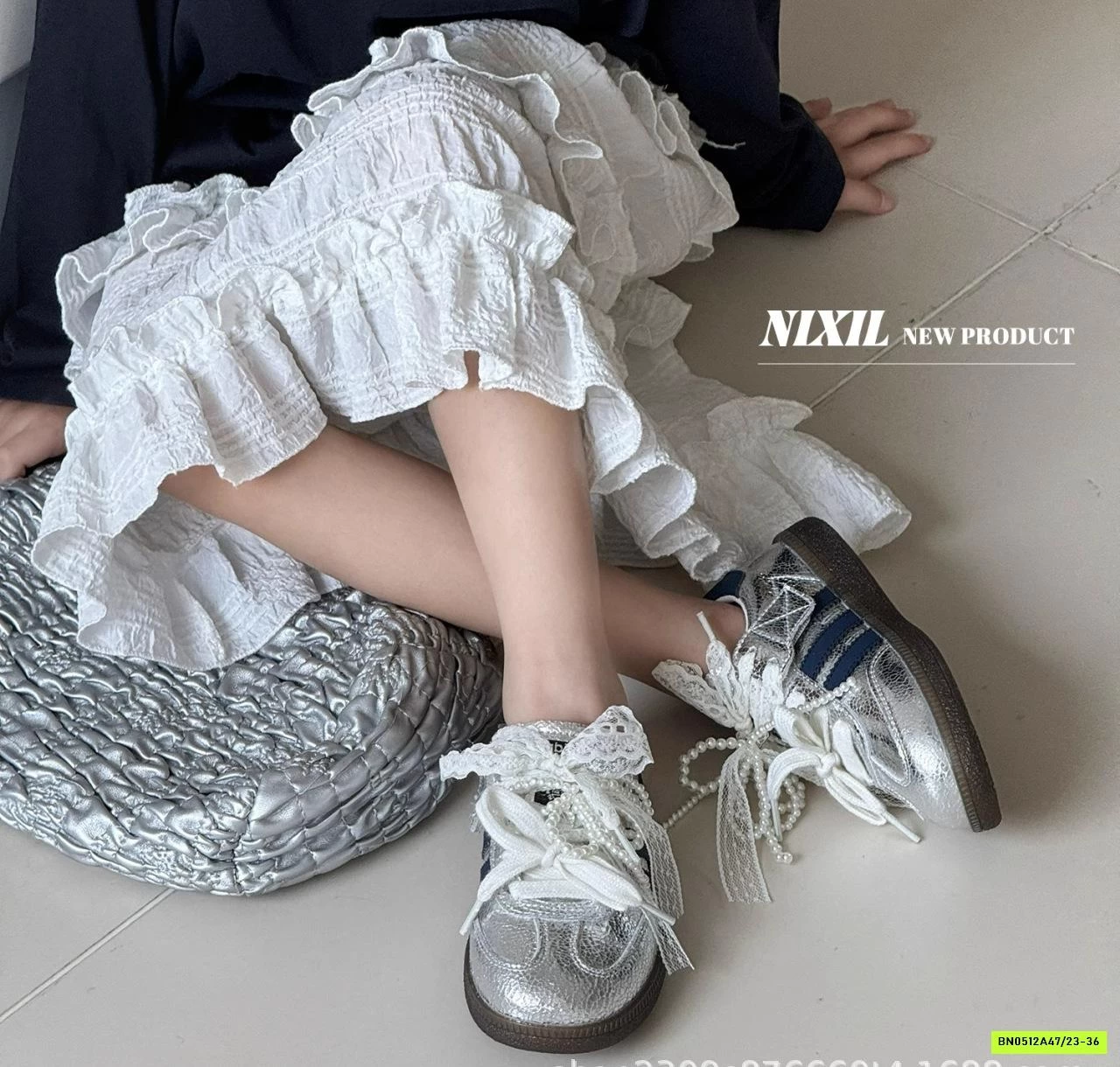 GIÀY THỂ THAO 3 SỌC PHỐI REN NƠ