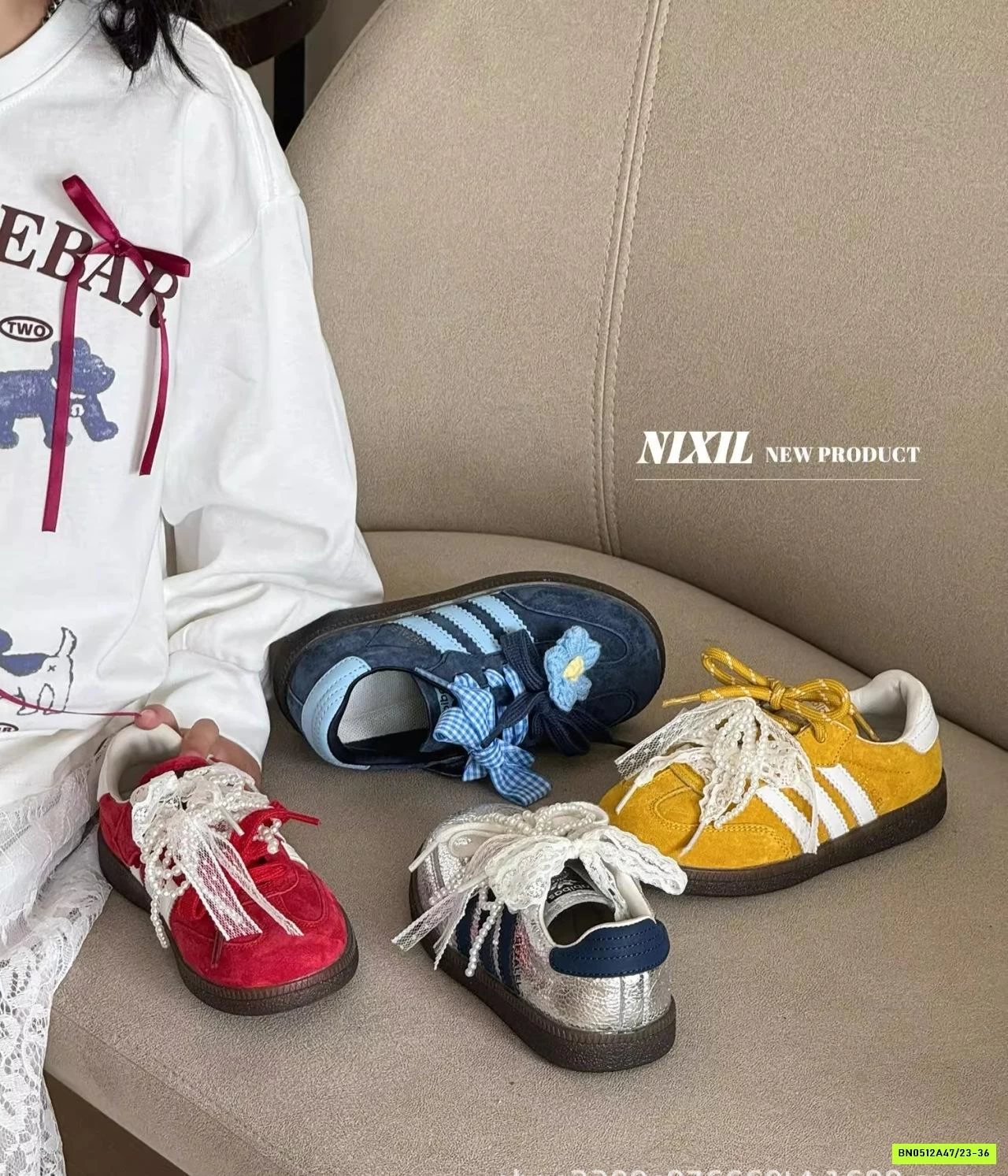 GIÀY THỂ THAO 3 SỌC PHỐI REN NƠ