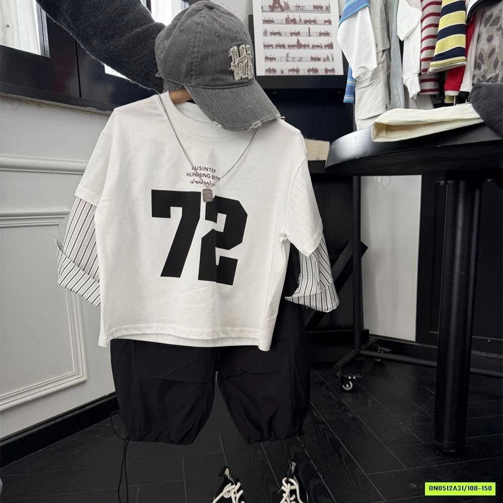 ÁO THUN SỐ 72 PHỐI TAY SƠ MI