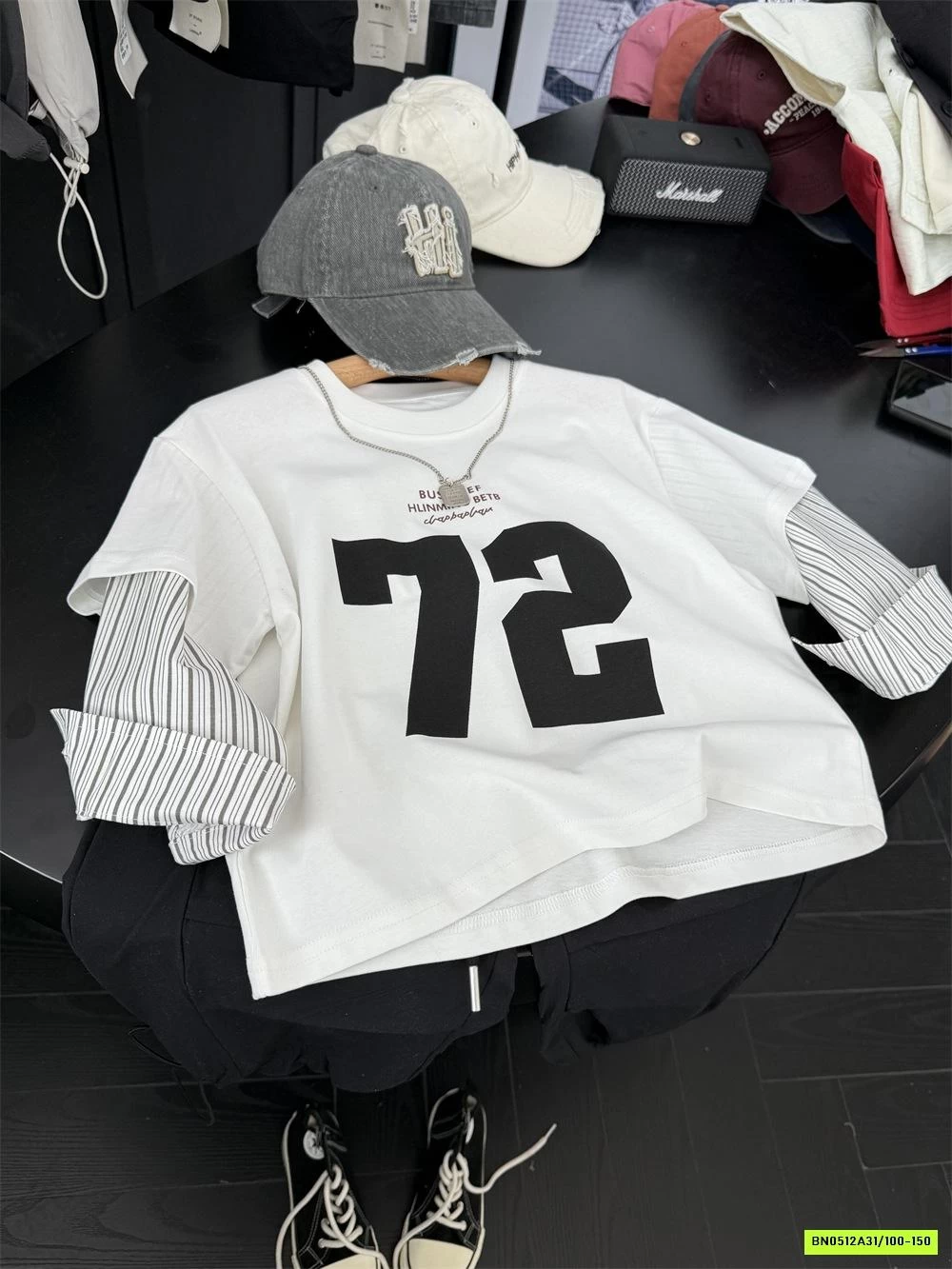 ÁO THUN SỐ 72 PHỐI TAY SƠ MI