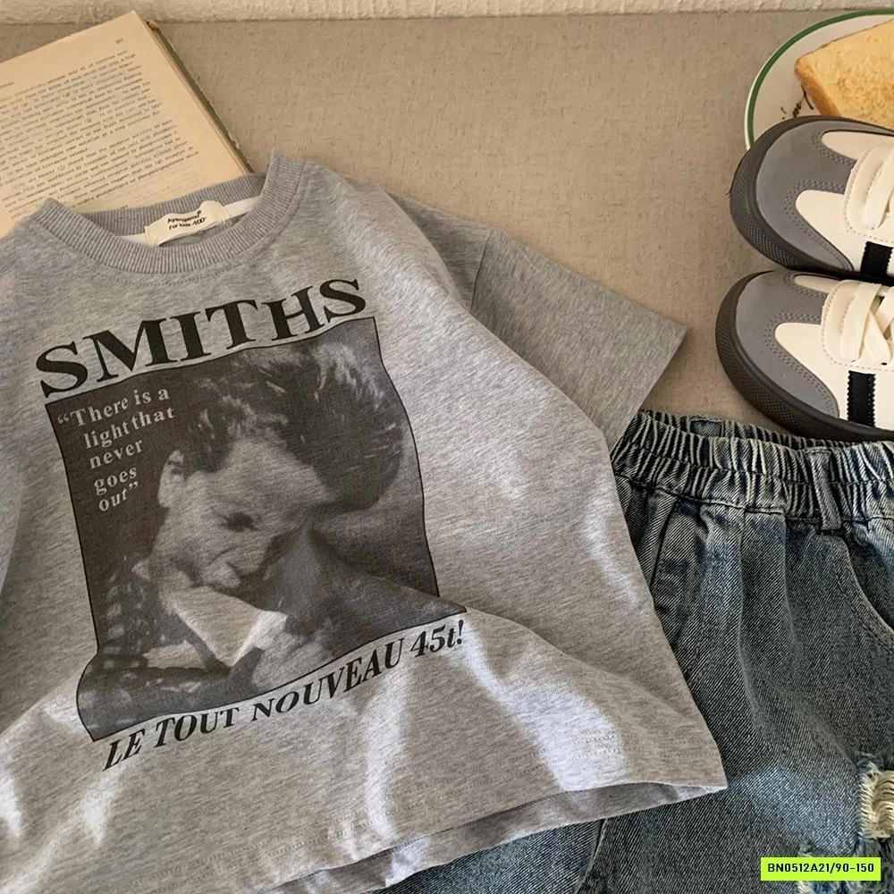 ÁO THUN XÁM IN HÌNH BÉ TRAI